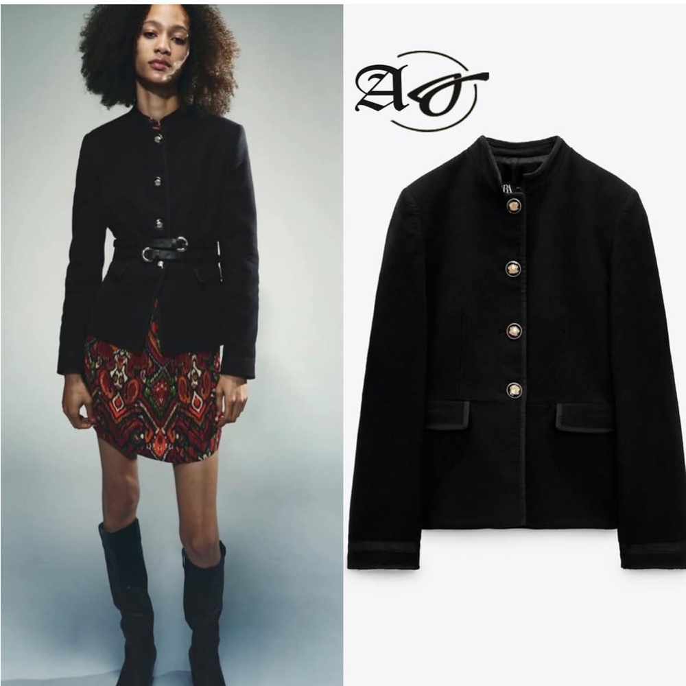 Zara Equestrian Fitted Jacket with Gold Buttons Blazer NWT